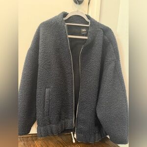 Zara Women’s Navy Bouclé Bomber Jacket
